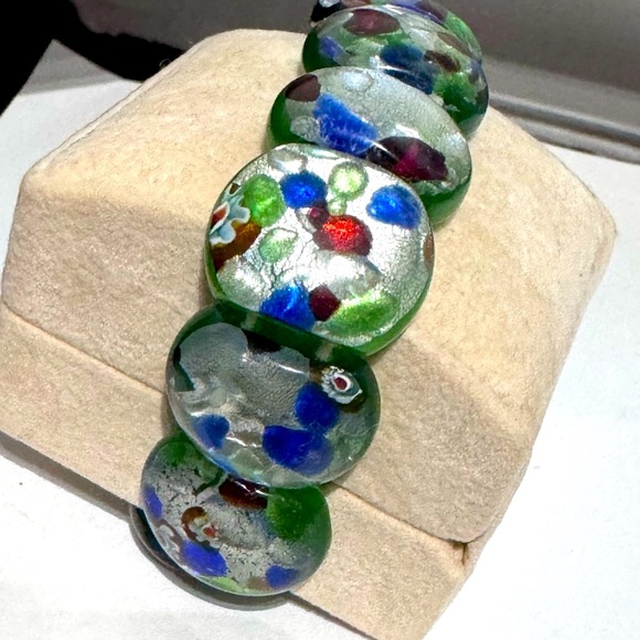 💚 Rare Murano Glass “Tutti-Frutti” Bracelet – Green & Silver Fleck Magic! 💫✨ - Picture 9 of 13